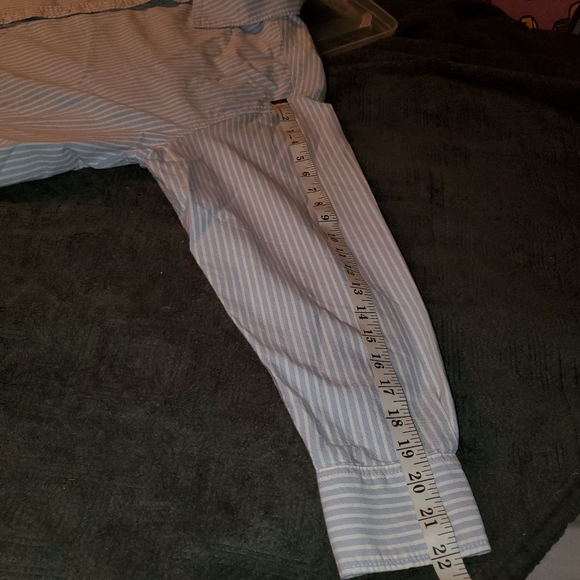 H&M blue and white white stripe button down shirt blouse - Picture 10 of 11